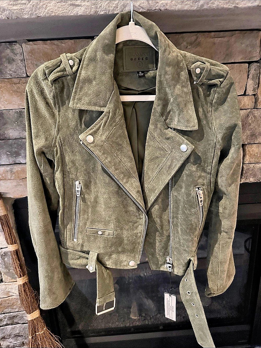 Anthropologie Blank NYC Moto Jacket Moto Suede Jacket in Olive Size Small NWT